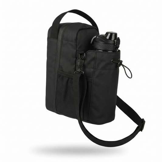 Porte-bouteille d'eau magnétique NOIR pour la gym - Étui tactique Molle pour bouteille avec support de téléphone - Sac de sport bandoulière pour le fitness et la randonnée