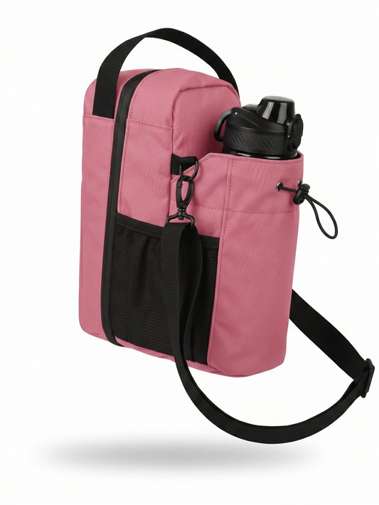Sac de transport rose magnétique pour bouteille d'eau de sport – Pochette tactique Molle avec support de téléphone – Sac de sport bandoulière pour fitness et randonnée