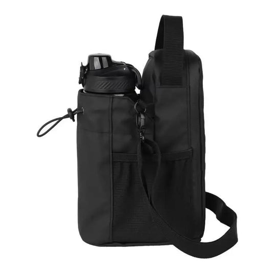 Porte-bouteille d'eau magnétique NOIR pour la gym - Étui tactique Molle pour bouteille avec support de téléphone - Sac de sport bandoulière pour le fitness et la randonnée